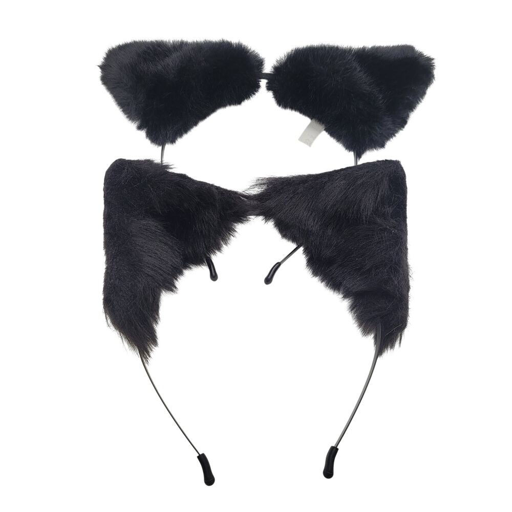 Black Furry Animal Ear Headbands Lot Adjustable Costume Halloween Cosplay